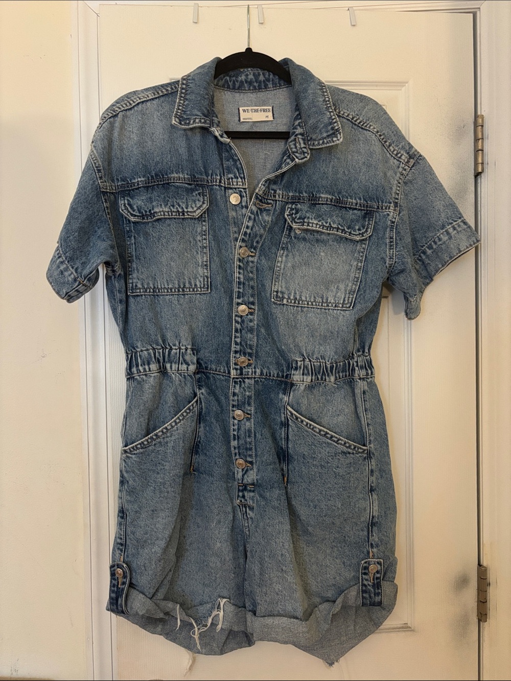 We The Free Light Blue Denim Romper